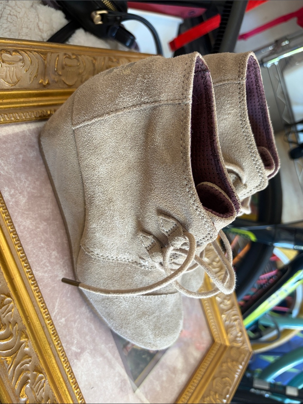 Toms Beige Suede Lace-Up Wedge Ankle Boots